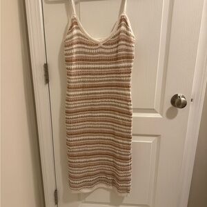 Olive & Oak Cream and Brown Striped Midi Dress